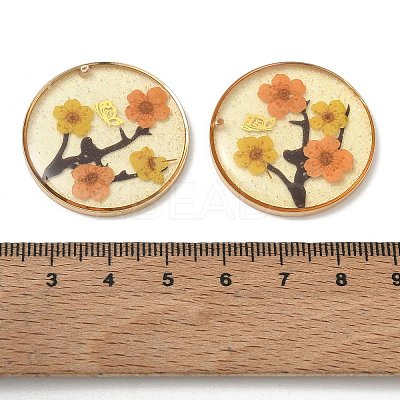 Plating Brass & Transparent Epoxy Resin & Dried Flower Pendants RE-CBAA153-06B-1