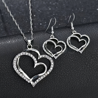 Heart Alloy Crystal Rhinestone Pendant Necklace & Dangle Earring Sets FS-WG8597C-02-1