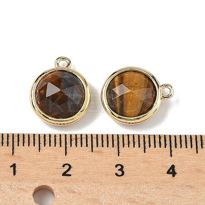 Natural Tiger Eye Faceted Flat Round Charms G-U028-03G-02-1