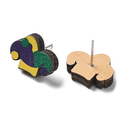Printing Wood Stud Earrings for Women EJEW-B028-05-1
