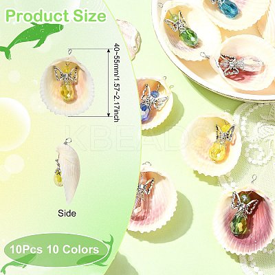 10Pcs 10 Colors Shell & Alloy Glass Angel Big Pendants PALLOY-CJ00051-1