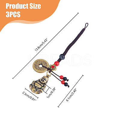 3Pcs Brass Pendant Decorations AJEW-FH0004-89-1