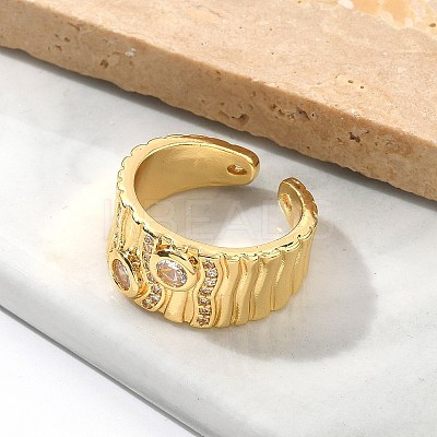 Brass Micro Pave Clear Cubic Zirconia Cuff Rings for Women RJEW-U041-13G-1