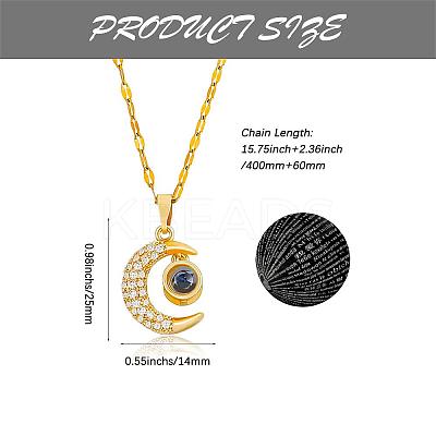 Mother's Day Moon Pendant Necklace I Love You in 100 Languages Projection Necklace Stainless Steel Charm Jewelry for Women Lovers Mom Girlfriends JN1115A-1