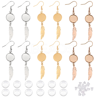 6 Pairs 6 Color Blank Clear Glass Dome Dangle Earrings EJEW-AB00013-1