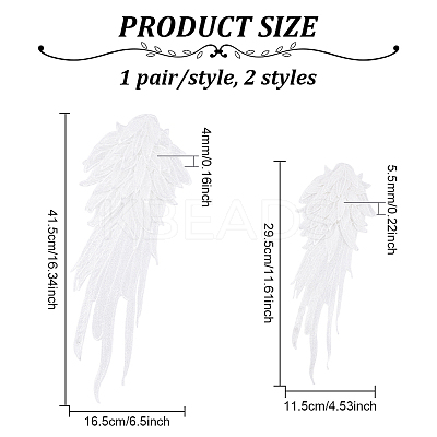 2 Pairs 2 Style Angel Wing Polyester Embroidery Lace Appliques DIY-FG0003-89B-1