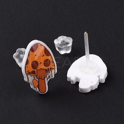 Acrylic Cartoon Mushroom Stud Earrings with Platic Pins for Women EJEW-F293-03D-1