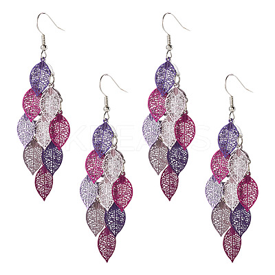 2 Pairs 430 Stainless Steel Leaf Dangle Earrings EJEW-TA0001-83E-1