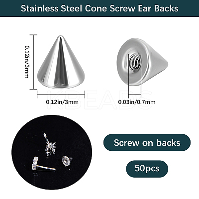 50Pcs Stainless Steel Ear Nuts STAS-BBC0006-41-1