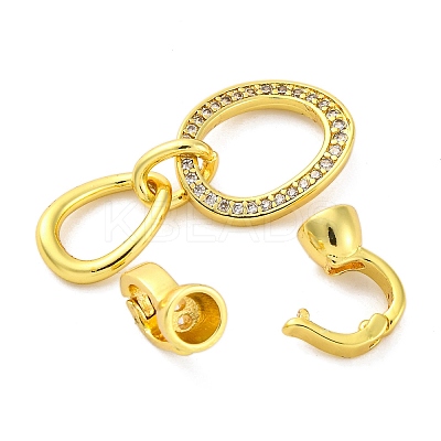 Brass Micro Pave Clear Cubic Zirconia Fold Over Clasps KK-U059-24G-1