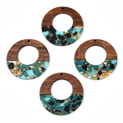 Transparent Resin & Walnut Wood Pendants RESI-TAC0017-74-A02-1