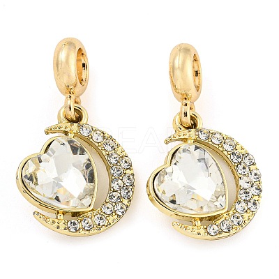 Rack Plating Alloy Pave Crystal Rhinestone Moon with Heart European Dangle Charms FIND-B034-05G-1