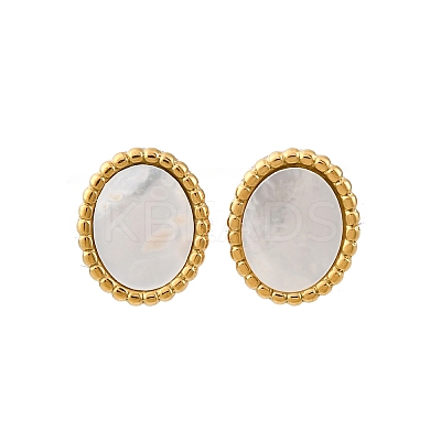 304 Stainless Steel Natural White Shell Stud Earrings EJEW-Z103-02G-02-1