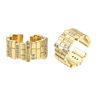 Cubic Zirconia Twist Rectangle Open Cuff Ring RJEW-N037-025-1