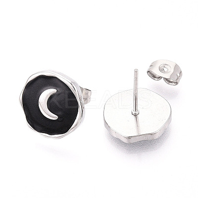 Nuggets with Moon 304 Stainless Steel Enamel Stud Earrings EJEW-T047-19P-1