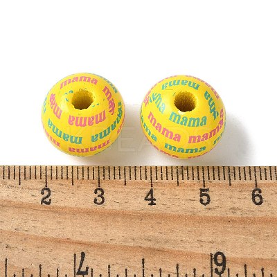 Mother's Day Theme Printed Wood European Beads WOOD-F016-01-1