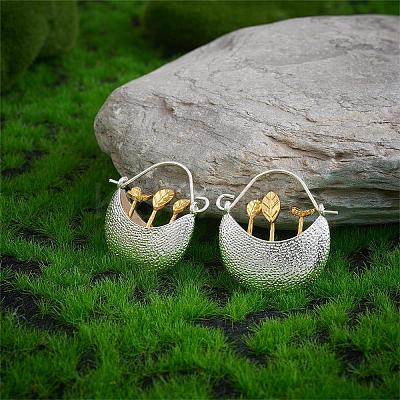 Two Tone Flower Basket Alloy Hoop Earrings JE1086A-1