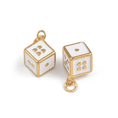 304 Stainless Steel White Enamel Heart Dice Charms with Jump Rings STAS-P410-16G-1