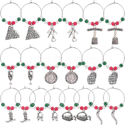 20Pcs 10 Styles Brass Hoop Earrings with Glass Pearl for Women AJEW-BC0003-16-1