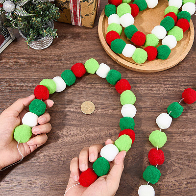 4Pcs Pom Pom Ball with Polyester Cord Hanging Banners AJEW-CP0009-76C-1