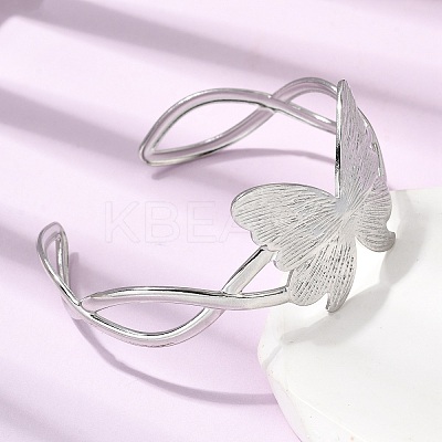 Butterfly 304 Stainless Steel Cuff Bangles for Women BJEW-A155-01P-1