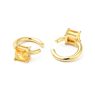 Cubic Zirconia Square Open Cuff Earrings EJEW-G312-16G-02-1