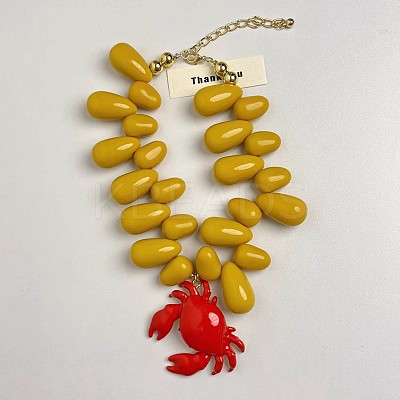 Red Crab Pendant Teardrop Beaded Necklaces for Women FS-WG56857-01-1