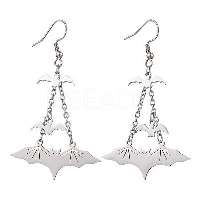 Tarnish Resistant 304 Stainless Steel Bat Pendants Dangle Earrings EJEW-TA00452-1