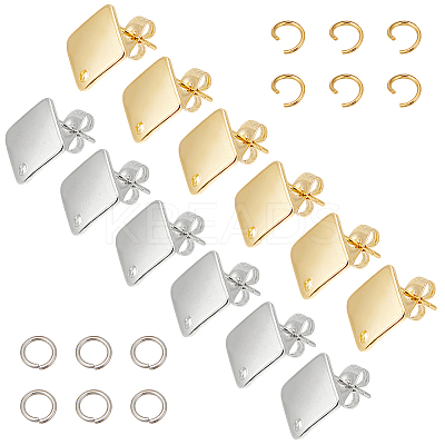 Rhombus 304 Stainless Steel Stud Earring Findings STAS-LP0001-13-1