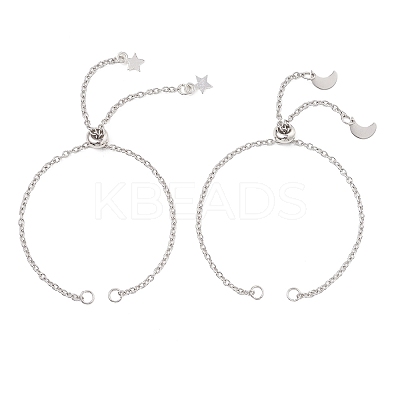 2Pcs 2 Styles 2.5MM 304 Stainless Steel Cable Chain Slider Bracelet Makings AJEW-JB01522-1