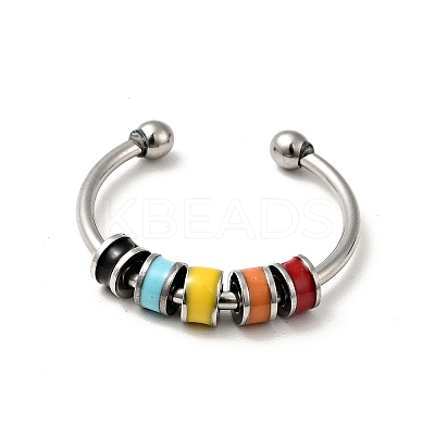 Enamel Disc Rotating Beaded Open Cuff Ring LS-RJEW-C032-01B-P-1