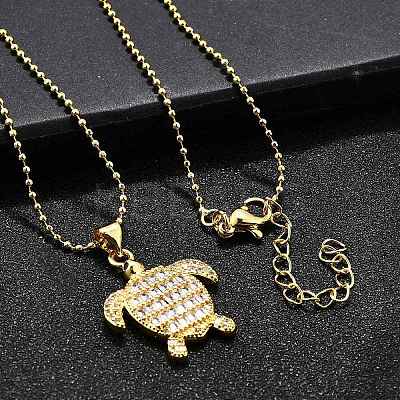 Summer Beach Brass Pave Cubic Zirconia Turtle Pendant Necklaces for Women NJEW-U039-02G-02-1