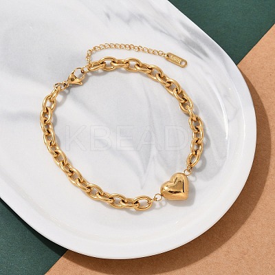 304 Stainless Steel Cable Chain Link Bracelets for Women LS-BJEW-M051-01G-1
