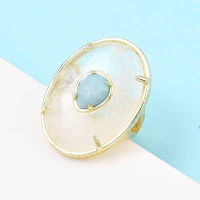 Natural Quartz Crystal & Flower Amazonite Oval Cuff Rings G-P599-01G-01-1