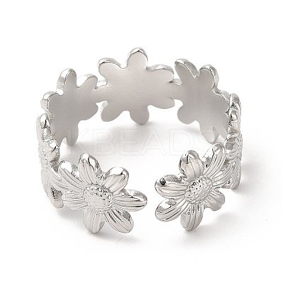 Non-Tarnish 304 Stainless Steel Sunflower Open Cuff Ring for Women RJEW-E063-08P-1