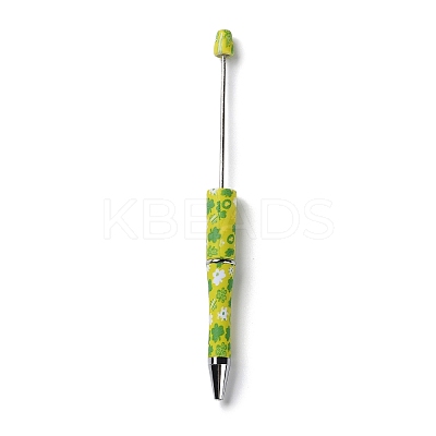 Clover Pattern Plastic Beadable Pens AJEW-P115-01A-1