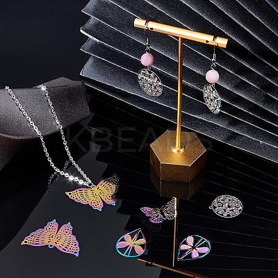 32Pcs 4 Style Ion Plating(IP) 201 Stainless Steel Filigree Pendants STAS-NB0001-20-1