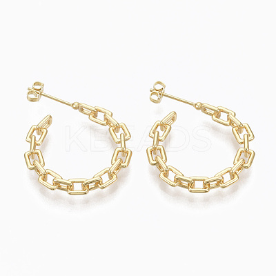 Semicircular Brass Cross Chain Stud Earrings EJEW-N015-02-1
