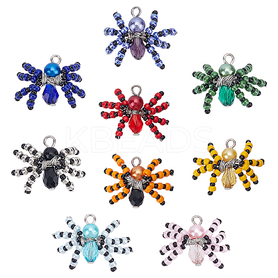 18Pcs 9 Colors Glass Pendants PALLOY-WR00004-1