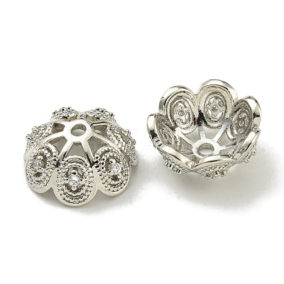 Rack Plating Brass Micro Pave Clear Cubic Zirconia Bead Caps KK-K386-14P-1