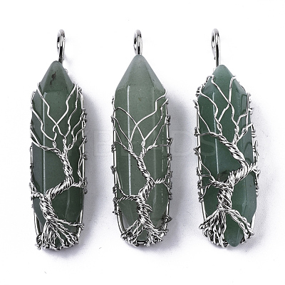 Natural Green Aventurine Big Wire Wrapped Pointed Pendants G-T133-P02D-1
