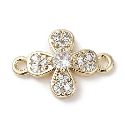 Brass Pave Clear Cubic Zirconia Connector Charms KK-G491-44G-1