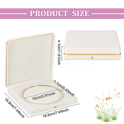 Square PU Leather Pearl Necklace Box LBOX-WH0002-06B-1