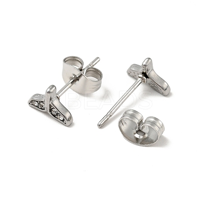 Rhinestone Whale Tail Shape Stud Earrings with 316 Surgical Stainless Steel Pins EJEW-A081-07P-02-1