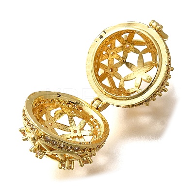 Rack Plating Brass Micro Pave Cubic Zirconia Bead Cage Pendants KK-M313-12G-02-1