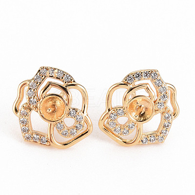 Brass Micro Pave Clear Cubic Zirconia Stud Earring Findings KK-S356-239-NF-1