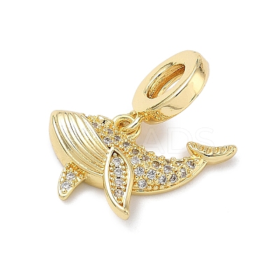 Brass Micro Pave Clear Cubic Zirconia Sea Animals European Dangle Charms X-KK-Z143-02G-05-1