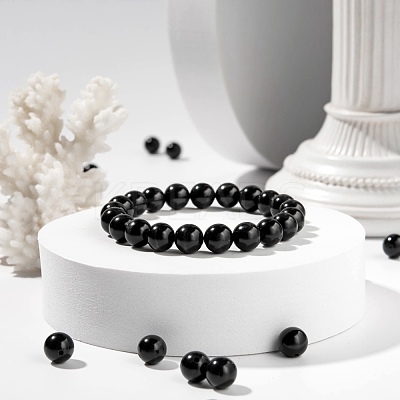 100Pcs 8mm Natural Black Stone(Natural Black Glass) Round Beads DIY-LS0002-15-1