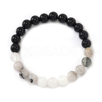 Natural White Jade & Synthetic Non-magnetic Hematite & Glass Round Beads Stretch for Men Women  BP7184-1