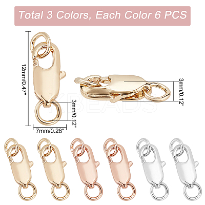18Pcs 3 Colors Brass Lobster Claw Clasps KK-PH0002-99-1
